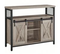 Buffet, Portes De Grange Voulissantes, Étagère Réglable, 100 X 33 X 80 Cm, Grège Et Noir Noir