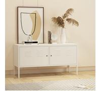 [en.casa] Buffet Métallique Armoire Basse Style Industriel Commode avec 2 Portes Verouillables Meuble de Rangement pour Salon Bureau Chambre Acier 118 x 40 x 60 cm Blanc Mat