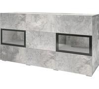 Buffet RAMOS - 2 portes vitrées + 3 tiroirs - Effet Béton Gris et Noir - Sans LED