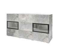 Buffet RAMOS - 2 portes vitrées + 3 tiroirs - Gris effet béton et noir - Sans LED