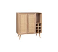 Buffet range bouteilles portes en cannage et décor bois avec casiers buffet haut vaisselier 83cm