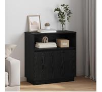Buffet Rectangulaire - vidaXL - Chêne Noir - Éclairage LED - Porte Coulissante - Étagères Réglables