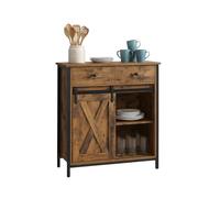 Buffet Relaxdays avec Porte coulissante, H x L x P : 80 x 70 x 30 cm, 4 étagères, Meuble de Rangement, Brun/Noir