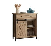 Buffet Relaxdays avec porte coulissante, H x L x P : 80 x 70 x 30 cm, 4 niches, meuble cuisine et salon, nature/noir