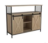 Buffet Relaxdays avec portes coulissantes, H x L x P : 80 x 100 x 33 cm, 6 étagères, meuble de rangement naturel/noir
