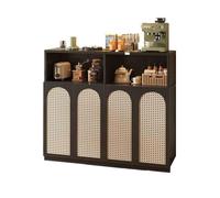 Buffet Rétro Style Cuisine Buffet Salon Salle de Stockage Plancher Support Mural Quatre Portes avec partments(Noir)