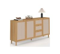 Buffet ROBIN 4 portes 2 tiroirs 160x40x80 cm en bois et tissu beige