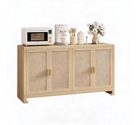 Buffet rotin 4 portes - étagère, grand rangement, style moderne/bohème, MDF