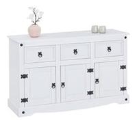 Buffet RURAL commode bahut vaisselier en pin massif blanc avec 3 tiroirs et 3 portes, meuble de rangement style mexicain en bois Blanc G
