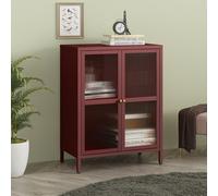 Buffet 'Säkylä' acier avec 2 portes vitrées striées 84 x 64 x 35 cm rouge bordeaux