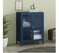 [en.casa] Buffet Stylé Commode Design Petite Armoire Élégante Meuble de Rangement pour Salon avec Portes et Étagères Acier Verre Ondulé 84 x 64 x 35 cm Bleu Marine