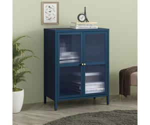 Buffet Säkylä acier verre ondulé 84 x 64 x 35 cm bleu marine _x000D_