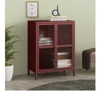 [en.casa] Buffet Stylé Commode Design Petite Armoire Élégante Meuble de Rangement pour Salon avec Portes et Étagères Acier Verre Ondulé 84 x 64 x 35 cm Rouge Bordeaux