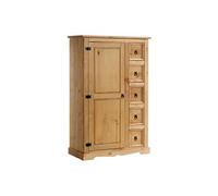 Buffet salle à manger apothicaire TEQUILA L 95 cm en bois massif coloris naturel avec 1 porte battante et 5 tiroirs