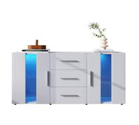 Buffet Salle a Manger avec Éclairage LED Réglable, Armoire de Rangement avec 2 Portes et 3 Tiroirs, pour Chambre Salon, 140x35x70cm