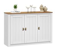 IDIMEX Buffet Salle à Manger Bolton L 130 cm en Bois Massif Blanc et Brun avec 3 Portes battantes et 5 étagères, Style Moderne, Meuble de Rangement, Structure Robuste et Finition élégante
