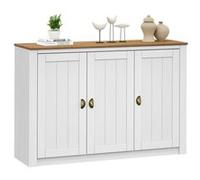 IDIMEX Buffet Salle à Manger Bolton L 130 cm en Bois Massif Blanc et Brun avec 3 Portes battantes et 5 étagères, Style Moderne, Meuble de Rangement, Structure Robuste et Finition élégante