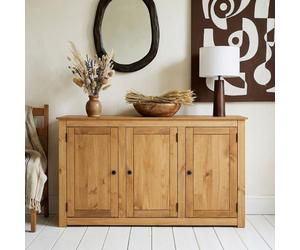 Buffet salle à manger CANCUN L 135 cm en bois massif finition laquée avec 3 portes battantes, meuble de rangement bas style maison de campagne bahut vaisselier commode pratique 135 x 80 x 40 cm