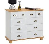 IDIMEX Buffet Salle à Manger Colmar en Bois L 92 cm avec 8 tiroirs spacieux, poignées Coquille, Meuble de Rangement, Structure Robuste et Finition élégante, Blanc et Brun