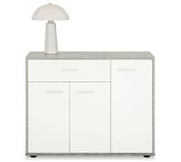 IDIMEX Buffet Salle à Manger Coraline L 88 cm en Bois Massif Coloris Blanc et béton avec 1 tiroir et 3 Portes, Commode Meuble de Rangement bahut 88 x 70 x 30 cm