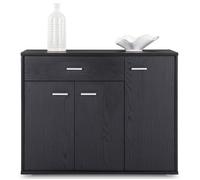 Buffet salle à manger CORALINE L 88 cm en bois massif coloris frêne noir avec 1 tiroir et 3 portes Noir