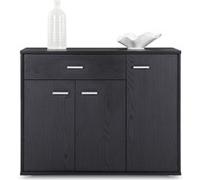 Buffet salle à manger CORALINE L 88 cm en bois massif coloris frêne noir avec 1 tiroir et 3 portes Noir