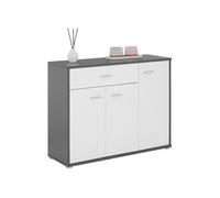 IDIMEX Buffet Salle à Manger Coraline L 88 cm Gris et Blanc avec 1 tiroir et 3 Portes, bahut Bas, Meuble de Rangement Style Moderne, Commode vaisselier 88 x 70 x 30 cm