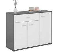 IDIMEX Buffet Salle à Manger Coraline L 88 cm Gris et Blanc avec 1 tiroir et 3 Portes, bahut Bas, Meuble de Rangement Style Moderne, Commode vaisselier 88 x 70 x 30 cm