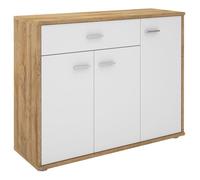 IDIMEX Buffet Salle à Manger CORLAINE L 88 cm Coloris chêne Sauvage et Blanc avec 1 tiroir et 3 Portes, bahut Bas, Meuble de Rangement Style Moderne, 88 x 70 x 30 cm