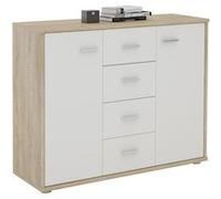 IDIMEX Buffet Salle à Manger Elodie L 89 cm Coloris chêne Sonoma et Blanc avec 4 tiroirs et 2 Portes, bahut Bas, Meuble de Rangement Style Moderne, 89 x 70 x 30 cm