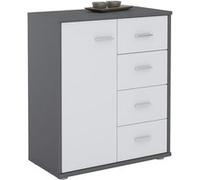 Buffet salle à manger OSCAR L 60 cm en bois coloris gris et chêne sonoma avec 4 tiroirs et 1 porte, meuble de rangement gris/blanc G