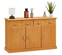 IDIMEX Buffet Salle à Manger Paris en Bois Massif L116 cm avec 3 Portes battantes et 2 tiroirs spacieux, poignées Coquille, Meuble de Rangement Pratique, Structure Robuste et Finition élégante, Brun