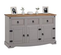 IDIMEX Buffet Salle à Manger Ramon L 125 cm en Bois Massif Gris et Brun, Meuble de Rangement Adulte 3 tiroirs et 3 Portes avec poignées en métal, Commode bahut Style Mexicain Maison de Campagne