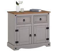 IDIMEX Buffet Salle à Manger Ramon L 87 cm en Bois Massif Gris et Brun, Meuble de Rangement Adulte 2 tiroirs et 2 Portes avec poignées en métal, Commode bahut Style Mexicain Maison de Campagne