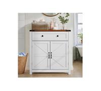 Buffet Salle à Manger Rural en Bois Massif Blanc avec 2 tiroirs et 2 Portes Commode bahut vaisselier, pour cuisine, salle à manger