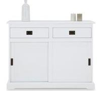 Buffet salle à manger SAVONA L 110 cm en bois massif blanc 2 tiroirs 2 portes coulissantes meuble rangement Blanc G