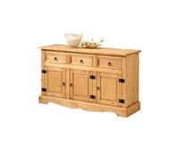 Buffet salle à manger TEQUILA en bois massif L 154 cm avec 3 portes battantes et 3 tiroirs spacieux, coloris teinté ciré