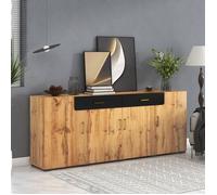 Buffet Salon avec 4 Portes 2 Tiroirs, Grand Meuble d'entrée, Buffet Bahut, Marron Rustique, 208x39.5x80cm