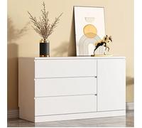 Buffet Salon Blanc Moderne - Bahut 1 Porte 3 Tiroirs - Meuble Bas de Rangement - 120x40x75 cm - Panneaux de particules