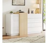 Buffet Salon Blanc Moderne - Grand Buffet Bahut avec 2 portes 4 Tiroirs - Meuble de Rangement - Buffet bas - 160x37x75 cm