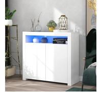 Buffet Salon Commode à LED avec 2 portes -108x40x92cm - Armoire Bas Meuble de Rangement Contemporain - Blanc Haute blanc