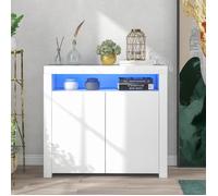 Buffet Salon Commode à LED avec 2 Portes, Armoire Bas Meuble de Rangement Contemporain, 108x92x40cm, Blanc Brillant