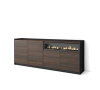 Buffet salon et cuisine, 207x37x80cm, 4 Portes, Cheminée électrique, Chêne foncé et Noir, RF4275