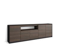 Buffet salon et cuisine 260x37x80cm Chêne foncé et Noir RF4248 composé par module portes battantes et ouverture supérieure.