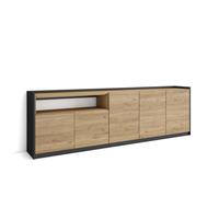 Buffet salon et cuisine, Meuble de Rangement, Commode, 260x37x80cm, 5 Portes, Chêne et noir, RF4254