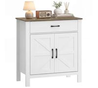 Buffet salon - HOMCOM - 2 portes de grange, tiroir et étagère réglable - style rustique - bois - 77x39,3x81,5cm - blanc et marron