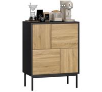 Buffet salon - HOMCOM - avec portes à pousser et 4 placards - style moderne - 60 x 35 x 78 cm - noir et effet bois naturel