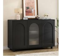Buffet Salon, Meuble de Rangement avec 1 placards à Porte vitrée, Style Moderne, Buffet Salle à Manger et Cuisine,120x40x78.5cm,Noir