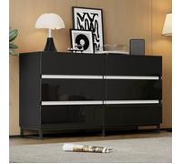Buffet Salon, Meuble de Rangement avec 6 Tiroirs Haut Brillant,Pieds Métal,Symétrique,pour Salon ou Chambre,140x40x78,5 cm (Noir)