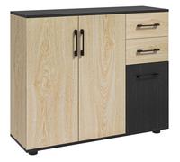 HomCom Buffet 3 portes 2 tiroirs coulissants étagère – Aspect bois clair noir